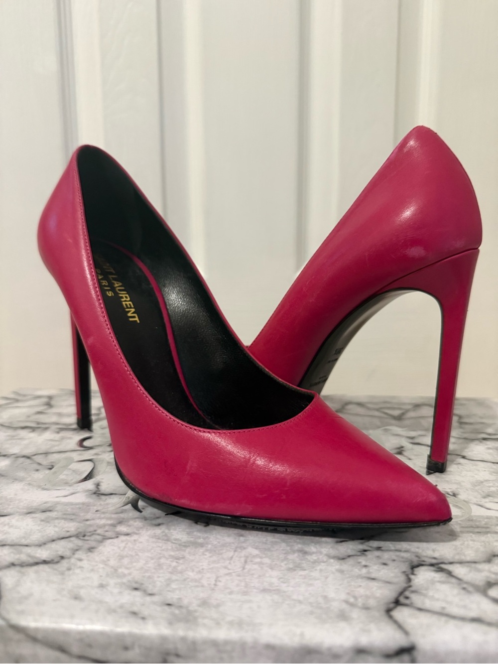 YVES Saint Laurent Hot Pink Leather Pointed Pump - Picture 1 of 2